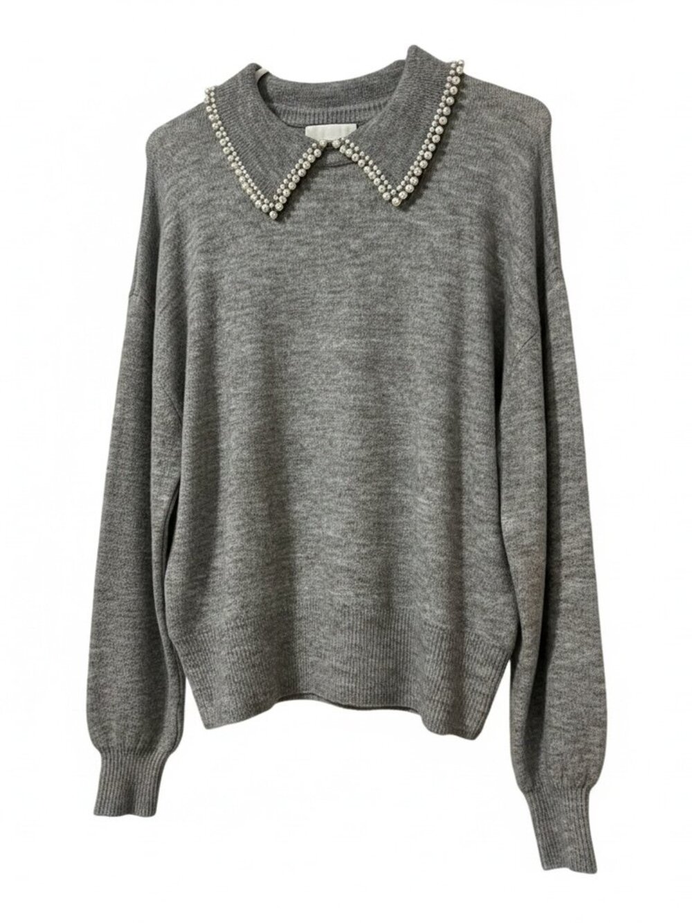 H&M Gray Wool Sweater w. Pearl Collar - Size L
